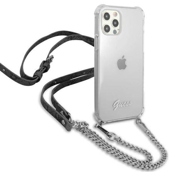 Guess GUHCP12MKC4GSSI iPhone 12/12 Pro 6,1" átlátszó keménytok 4G ezüst lánccal