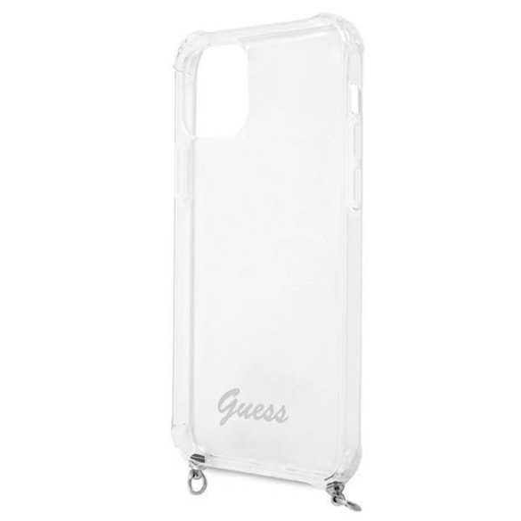 Guess GUHCP12MKC4GSSI iPhone 12/12 Pro 6,1" átlátszó keménytok 4G ezüst lánccal