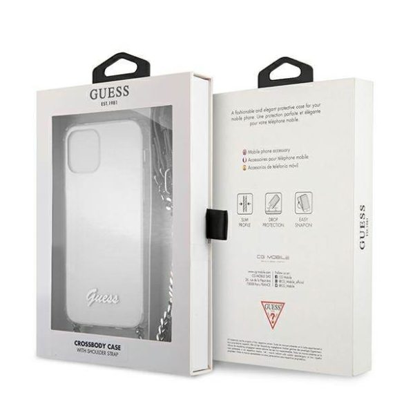 Guess GUHCP12MKC4GSSI iPhone 12/12 Pro 6,1" átlátszó keménytok 4G ezüst lánccal