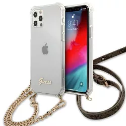   Guess GUHCP12MKC4GSGO iPhone 12/12 Pro 6,1" átlátszó keménytok 4G arany lánccal