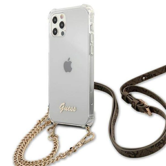 Guess GUHCP12MKC4GSGO iPhone 12/12 Pro 6,1" átlátszó keménytok 4G arany lánccal