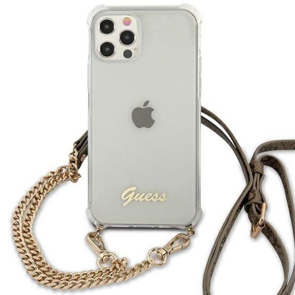 Guess GUHCP12MKC4GSGO iPhone 12/12 Pro 6,1" átlátszó keménytok 4G arany lánccal
