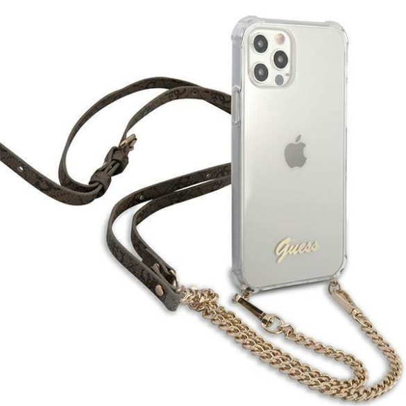 Guess GUHCP12MKC4GSGO iPhone 12/12 Pro 6,1" átlátszó keménytok 4G arany lánccal