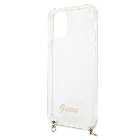 Guess GUHCP12MKC4GSGO iPhone 12/12 Pro 6,1" átlátszó keménytok 4G arany lánccal