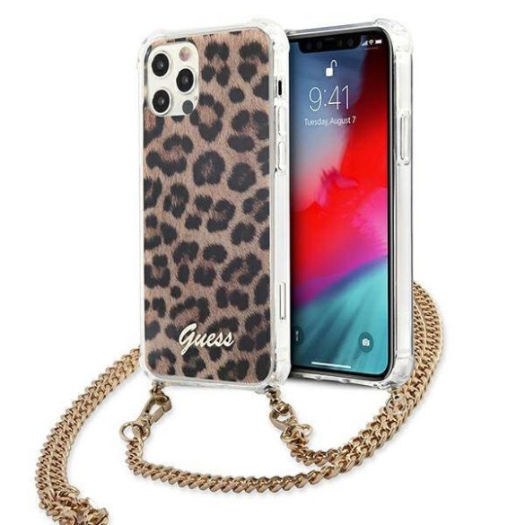 Guess GUHCP12LKCLEO iPhone 12 Pro Max 6,7" Leopárd keménytok arany szíjas