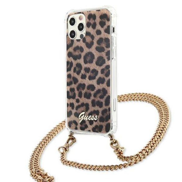 Guess GUHCP12LKCLEO iPhone 12 Pro Max 6,7" Leopárd keménytok arany szíjas
