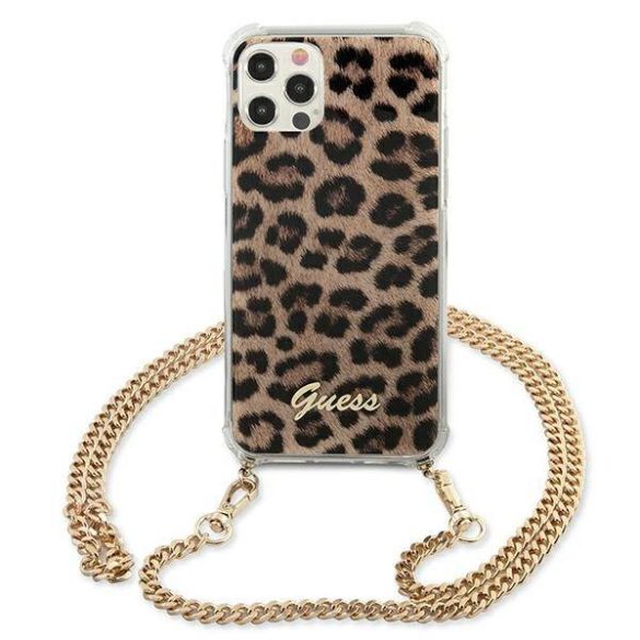 Guess GUHCP12LKCLEO iPhone 12 Pro Max 6,7" Leopárd keménytok arany szíjas