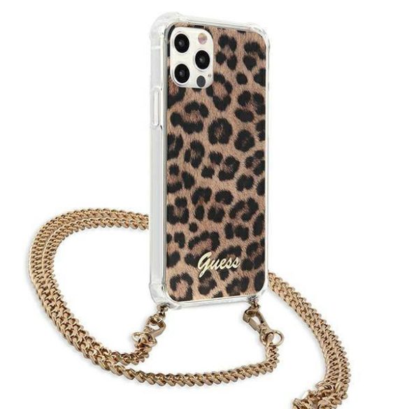 Guess GUHCP12LKCLEO iPhone 12 Pro Max 6,7" Leopárd keménytok arany szíjas