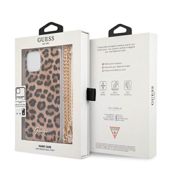 Guess GUHCP12LKCLEO iPhone 12 Pro Max 6,7" Leopárd keménytok arany szíjas
