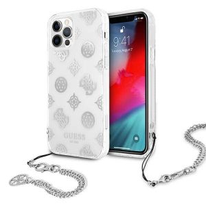 Guess GUHCP12LKSPESI iPhone 12 Pro Max 6,7" ezüst Peony Chain Collection keménytok