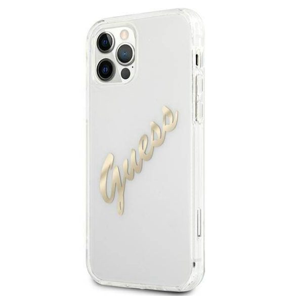 Guess GUHCP12MKTRSVGO iPhone 12/12 Pro 6,1" átlátszó Vintage Script arany keménytok