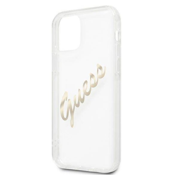 Guess GUHCP12MKTRSVGO iPhone 12/12 Pro 6,1" átlátszó Vintage Script arany keménytok