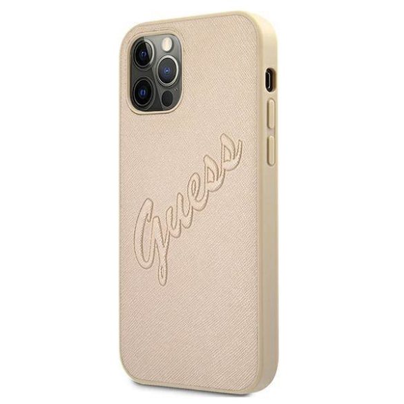 Guess GUHCP12LRSAVSLG iPhone 12 Pro Max 6,7" arany Saffiano Vintage Script keménytok