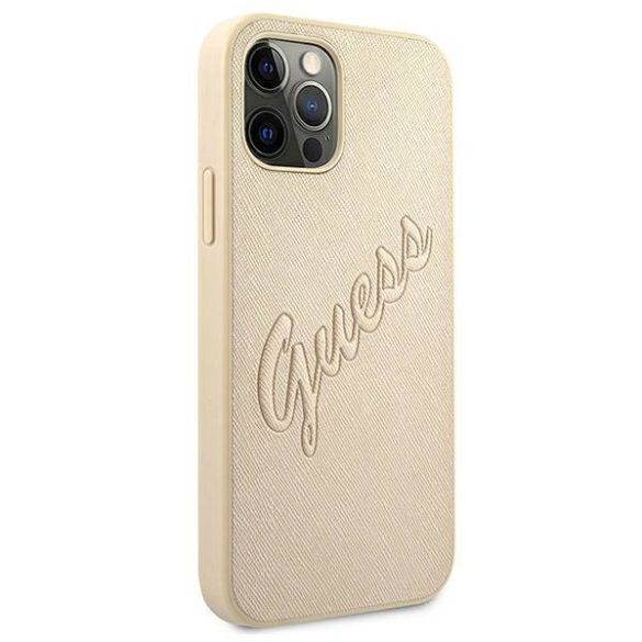 Guess GUHCP12LRSAVSLG iPhone 12 Pro Max 6,7" arany Saffiano Vintage Script keménytok