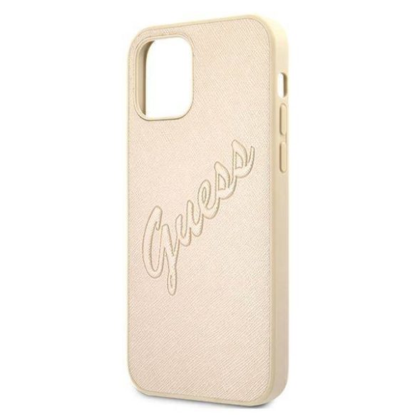 Guess GUHCP12LRSAVSLG iPhone 12 Pro Max 6,7" arany Saffiano Vintage Script keménytok