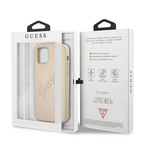 Guess GUHCP12LRSAVSLG iPhone 12 Pro Max 6,7" arany Saffiano Vintage Script keménytok