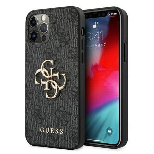 Guess GUHCP12M4GMGGR iPhone 12/12 Pro 6,1" szürke 4G nagy fém logós keménytok