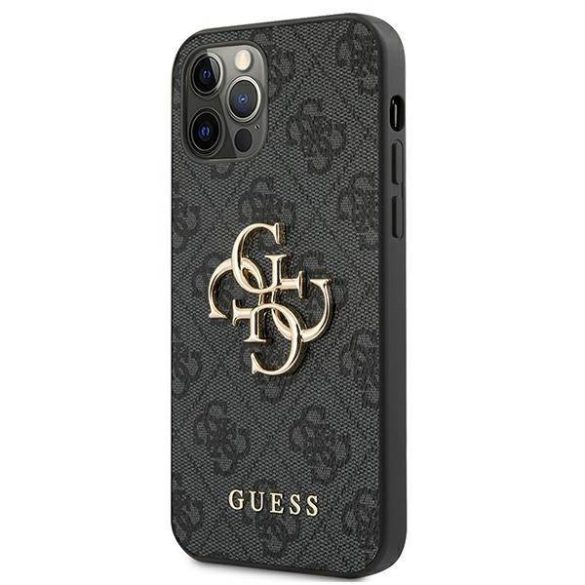 Guess GUHCP12M4GMGGR iPhone 12/12 Pro 6,1" szürke 4G nagy fém logós keménytok