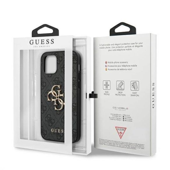 Guess GUHCP12M4GMGGR iPhone 12/12 Pro 6,1" szürke 4G nagy fém logós keménytok