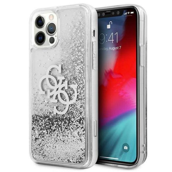 Guess GUHCP12LLG4GSI iPhone 12 Pro Max 6,7" ezüst 4G nagy folyékony csillogó kristályos keménytok