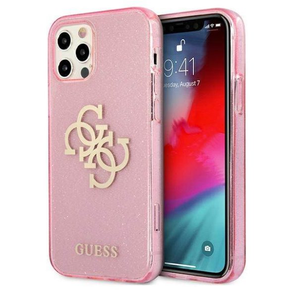 Guess GUHCP12LPCUGL4GPI iPhone 12 Pro Max 6,7" rózsaszín csillogó 4G nagy logós keménytok