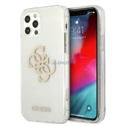  Guess GUHCP12LPCUGL4GTR iPhone 12 Pro Max 6,7" átlátszó csillogó 4G nagy logós keménytok