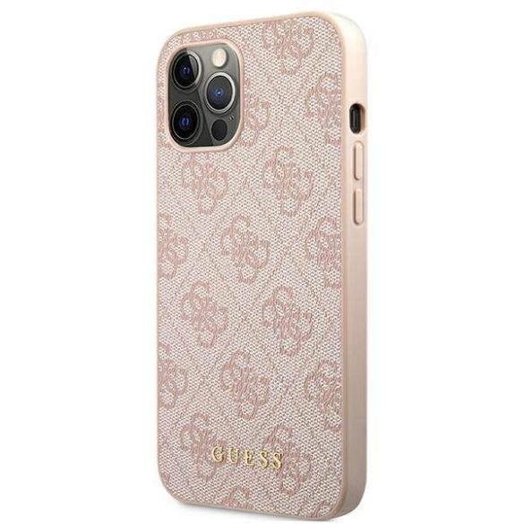 Guess GUHCP12MG4GFPI iPhone 12 / 12 Pro 6,1" rózsaszín 4G fém arany logós keménytok