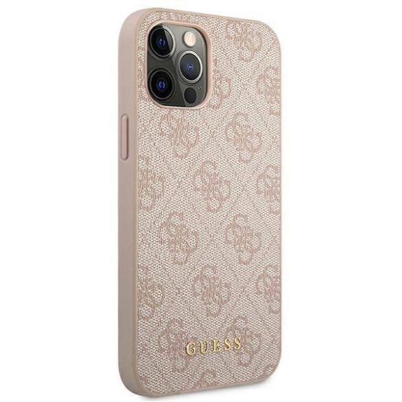 Guess GUHCP12MG4GFPI iPhone 12 / 12 Pro 6,1" rózsaszín 4G fém arany logós keménytok