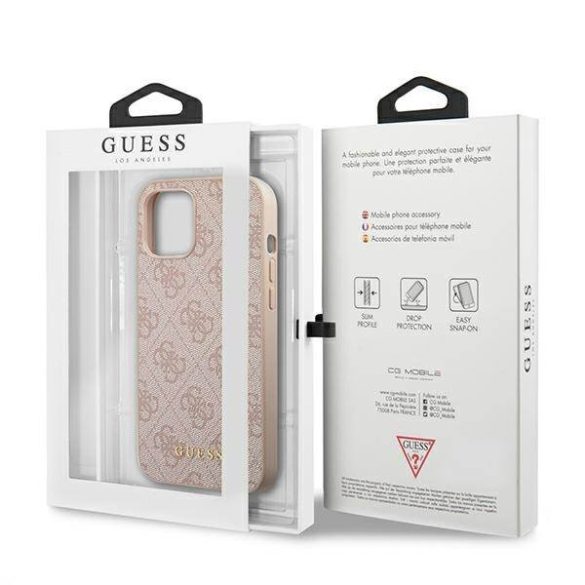 Guess GUHCP12MG4GFPI iPhone 12 / 12 Pro 6,1" rózsaszín 4G fém arany logós keménytok