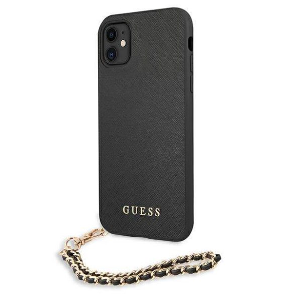 Guess GUHCN61SASGBK iPhone 11 6,1" / Xr fekete Saffiano keménytok lánccal