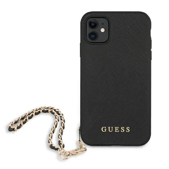 Guess GUHCN61SASGBK iPhone 11 6,1" / Xr fekete Saffiano keménytok lánccal