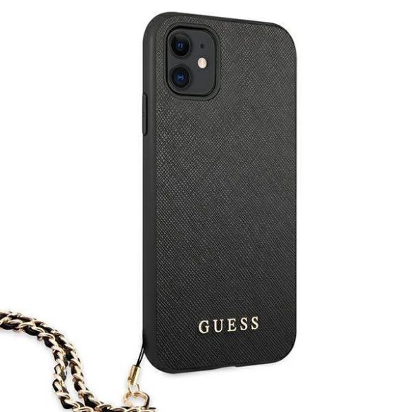 Guess GUHCN61SASGBK iPhone 11 6,1" / Xr fekete Saffiano keménytok lánccal