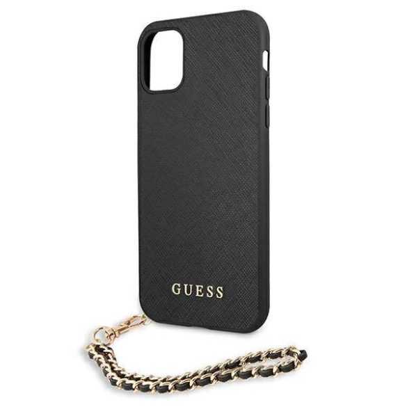 Guess GUHCN61SASGBK iPhone 11 6,1" / Xr fekete Saffiano keménytok lánccal