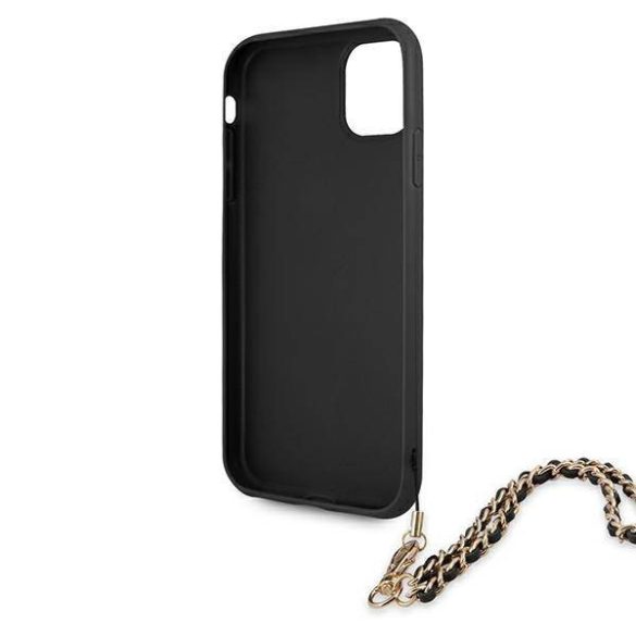 Guess GUHCN61SASGBK iPhone 11 6,1" / Xr fekete Saffiano keménytok lánccal