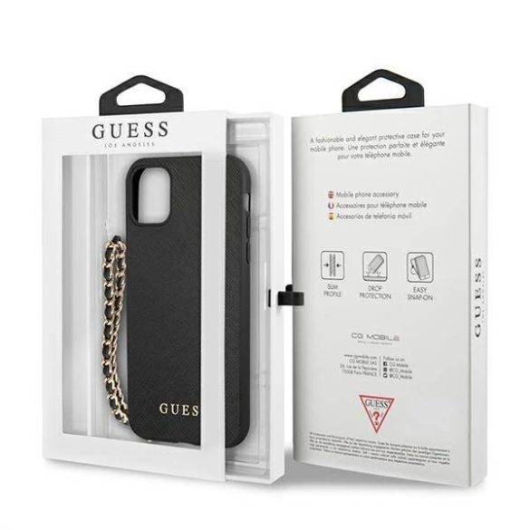 Guess GUHCN61SASGBK iPhone 11 6,1" / Xr fekete Saffiano keménytok lánccal