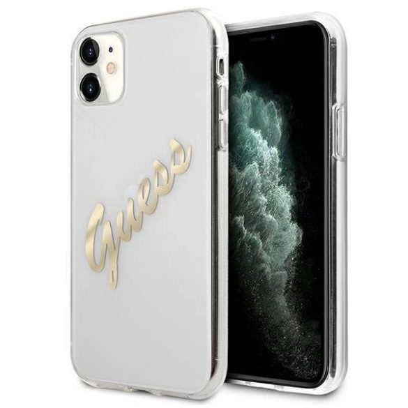 Guess GUHCN61KTRSVGO iPhone 11 6,1" / Xr átlátszó Vintage Script arany keménytok