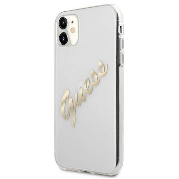 Guess GUHCN61KTRSVGO iPhone 11 6,1" / Xr átlátszó Vintage Script arany keménytok