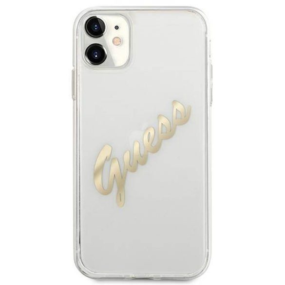 Guess GUHCN61KTRSVGO iPhone 11 6,1" / Xr átlátszó Vintage Script arany keménytok