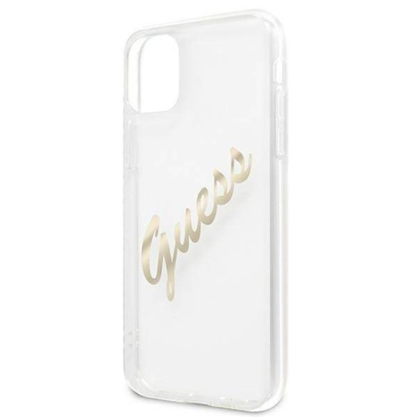 Guess GUHCN61KTRSVGO iPhone 11 6,1" / Xr átlátszó Vintage Script arany keménytok