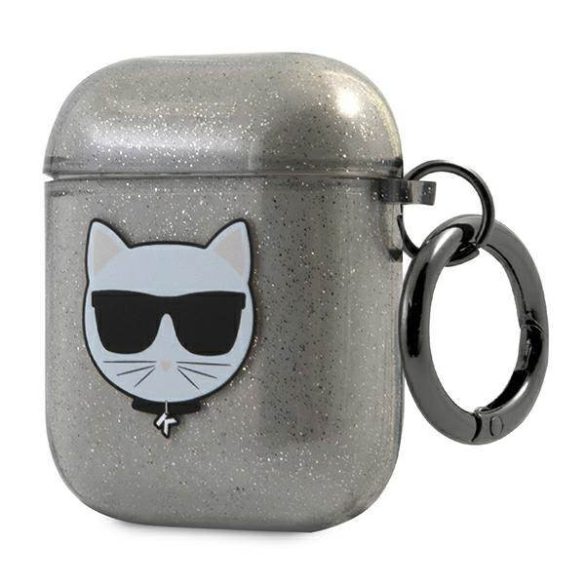 Karl Lagerfeld KLA2UCHGK AirPods 1/2 tok fekete Glitter Choupette