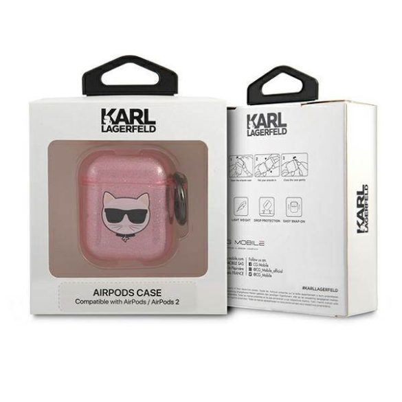 Karl Lagerfeld KLA2UCHGP AirPods 1/2 tok rózsaszín csillogó Choupette