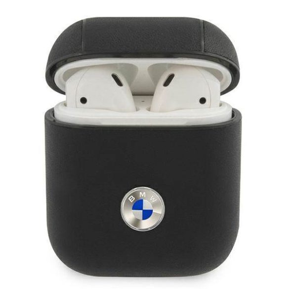 BMW BMA2SSLBK AirPods 1/2 tok fekete Geniune bőr ezüst logó