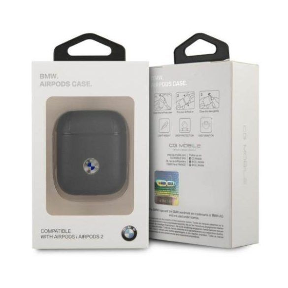 BMW BMA2SSLBK AirPods 1/2 tok fekete Geniune bőr ezüst logó