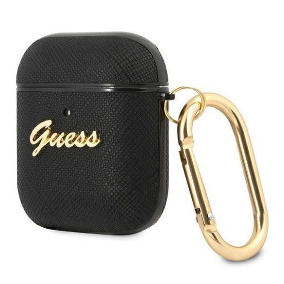 Guess GUA2SASMK AirPods 1/2 tok fekete Saffiano Script Metal Collection