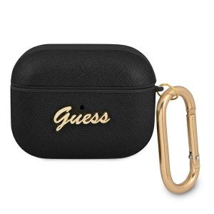 Guess GUAPSASMK AirPods Pro fekete Saffiano Script Metal Collection tok