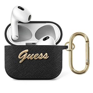 Guess GUA3SASMK AirPods 3 fekete Saffiano Script Metal Collection tok