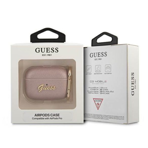 Guess GUAPSASMP AirPods Pro rózsaszín Saffiano Script Metal Collection tok