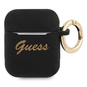 Guess GUA2SSSK AirPods 1/2 tok fekete szilikon Vintage Script