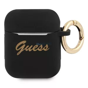 Guess GUA2SSSK AirPods 1/2 tok fekete szilikon Vintage Script