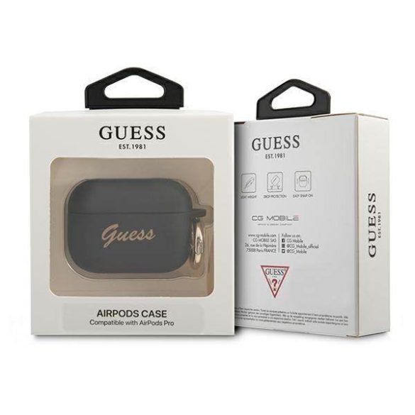 Guess GUAPSSSK AirPods Pro fekete szilikon Vintage Script tok